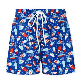 Kid July 4th Ice Cream Sweat Shorts USA Flag Athletic Running Short Independence Day Short with Drawstring 5-6 Years