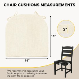 downluxe Indoor Chair Cushions for Dining Chairs, Soft and Comfortable Textured Foam Kitchen Chair Pads with Ties and Non-Slip Backing, 16" x 16" x 2", Beige, 4 Pack