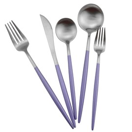 Gugrida Luxury Flatware, Royal 20 Piece Matte Purple Handle 18/10 Stainless Steel Tableware Sets for 4 Including Forks Spoons Knives, Camping Silverware Travel Utensils Set Cutlery (Purple Silver)