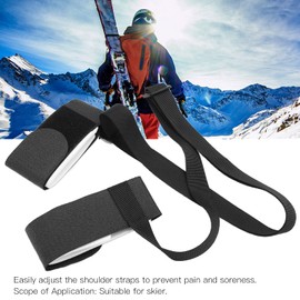 Gavigain Ski straps, ski shoulder carrier and ski pole carrier strap, adjustable length and durable double plate strap for skis, ski accessories for transporting ski equipment when travelling, black