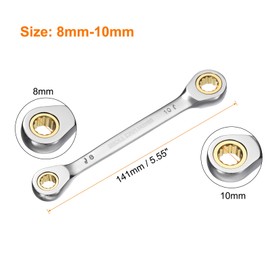 HARFINGTON Double Box End Ratcheting Wrench 8mm-10mm CR-V Steel Metric 12 Point Ratchet Wrench Black Nickel Plating Box End Spanner Tool with 72 Tooth Gear for Auto Repair DIY Project