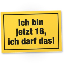 DankeDir! Ich bin jetzt 16, ich darf das - Schild 30 x 20 cm - Geburtstagsdeko Partydeko Geburtstagskarte Geschenkidee - 16. Geburtstag 16er Jungen & Mädchen Geschenk 16 Jahre