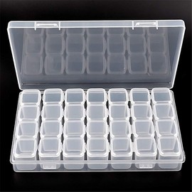 Rhinestones Box, 28 Grids Clear Acrylic Nail Decorations Storage Box for Rhinestone Beads Container Collection