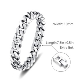 LUCKY2+7 Bracelets for Men-Stainless Steel Fold Over Clasp Cuban Chain Mens Bracelet