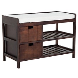 HOMCOM Compact Rustic Padded Wooden Shoe Rack Bench Organizer with Drawers - Coffee Woodgrain