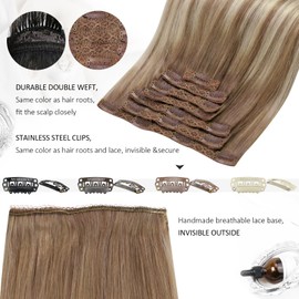 Moresoo Clip-In Real Hair Extensions Light Brown Blonde Real Hair Extensions Clip 50 cm 150 g Full Head Double Weft Extensions Real Hair Clip in 7 Pieces Colour #8/22/8