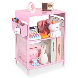 Gugsey Pink Nightstand, End Table with Hooks and Holder, Kids Nightstand for Bedroom, Toddler Bedside Table, Small Desk for Girls, Coffee Table for Small Space, Living Room, Dorm, Office (Pink)