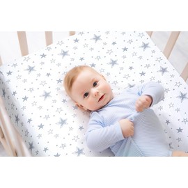 4 Pack Crib Sheets Soft Neutral Unisex Fitted Baby Standard Mattress Crib Sheets Set Set for Baby Boys or Girls (Star)