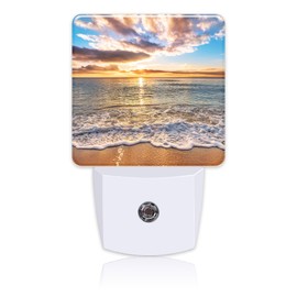 Uiaoiais Colorful Ocean Beach at Sunrise Night Light Plug into Wall with Dusk to Dawn Sensor Cute Nightlight for Kid Girls Boys Women Men Room Decor, Hallway, Kitchen, Bathroom, Nursery, Stairs