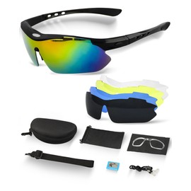 Hurdilen Polarized Cycling Sunglasses for Men Women, 5 Lenses UV Protection Anti-Glare Glasses for Sports, Baseball, Running