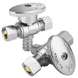 HeSun 2-PCs Dual Compression Outlet Angle Stop Valve, 1/2" PEX-B x 3/8" OD Comp x 3/8" OD Comp, 1/4-Turn Shut Off Valve for Bathroom, ASTM F1807