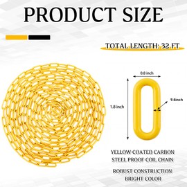 1/4" x 32 ft Grade 30 Safety Chain Yellow Coated Carbon Steel Proof Coil Chain for Towing Logging Agriculture Swing Set Fence Gate Barrier Outdoor