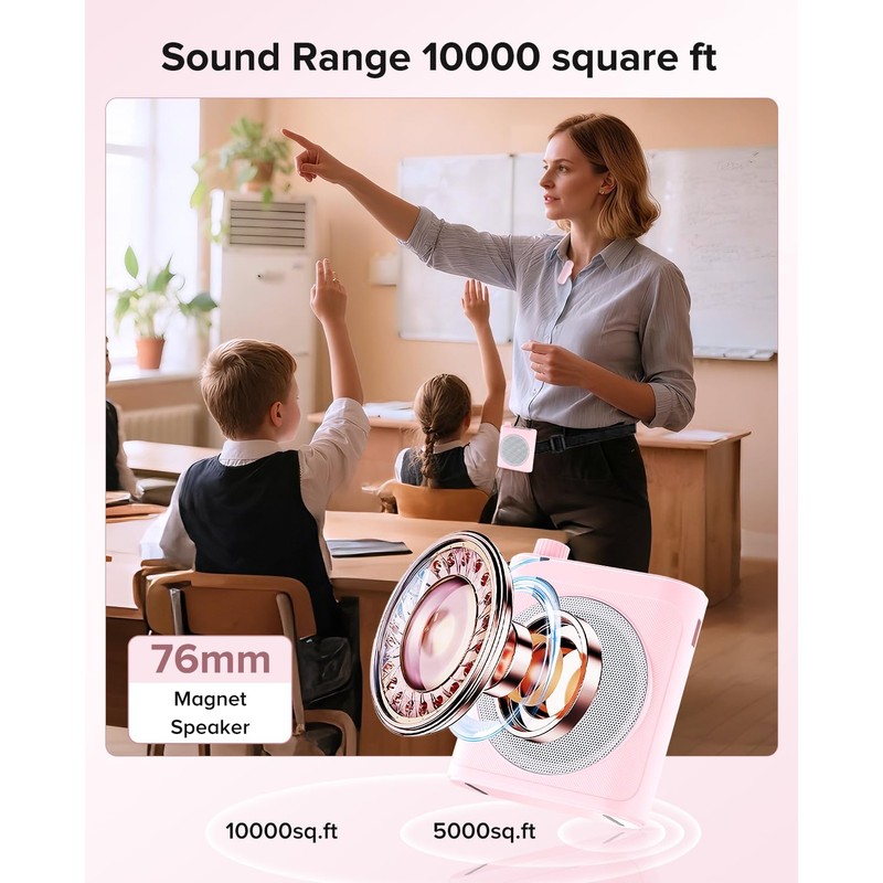 Gicorino Voice Amplifier for Teachers with 2 Magnetic Lavalier Mics,