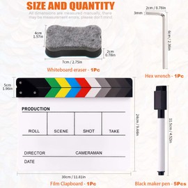 Rustark Movie Film Clap Board, Acrylic 10"x12" Acrylic Dry Erase Director Clapboard, Professional Photography Studio Video TV Cut Action Scene Clapper Board with 5 Pcs Erasable Pen