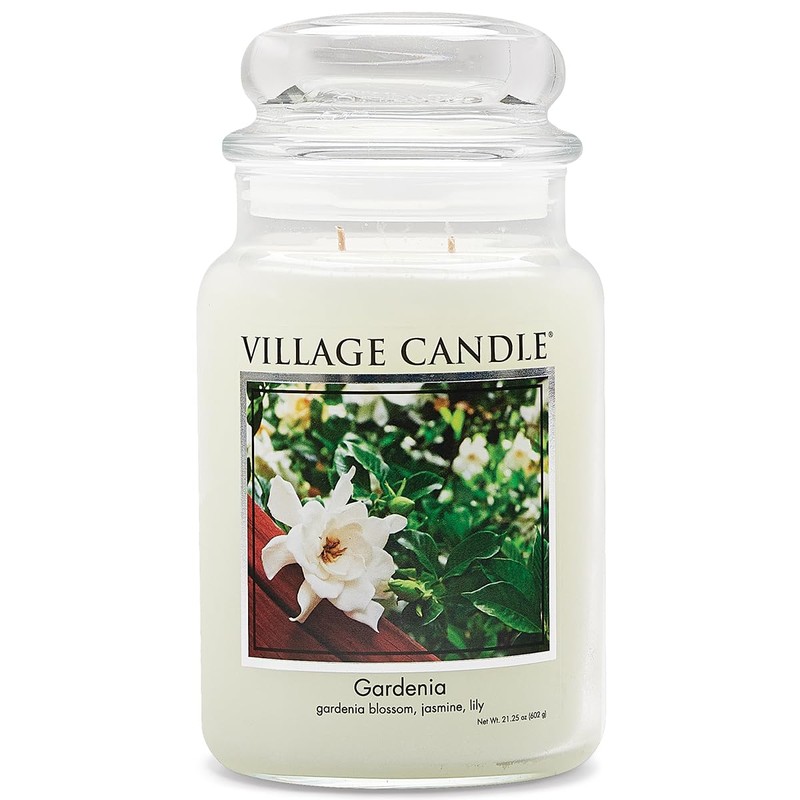 Village Candle Gardenia Large Glass Apothecary Jar Scented Candle, 21.25