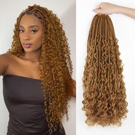 Boho Crochet Braids Human Hair Mixed 9 Packs 14 Inch Crochet Boho Box Briads With Human Hair Curls Goddess Box Braids Crochet Braiding Hair Extensions (14Inch, 27#)