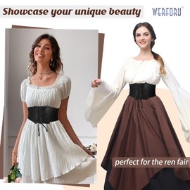 WERFORU Women's Wide Belt Vintage Elastic Waist Belt Faux Leather Corset Belt Lacing Cinch Waist Belt, A-Black