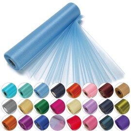 Trimming Shop Organza Roll Snow Sheer Glitter Fabric Elegant Decorative Cloth for Chair Bow Sash, Table Runner,Wedding Venue, Party Decoration, 25m x 29cm, Blue
