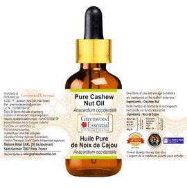 Greenwood Essential Pure Cashew Nut Oil (Anacardium occidentale) with Glass Dropper Premium Therapeutic Grade for Hair, Skin & Aromatherapy 100ml (3.38 oz)