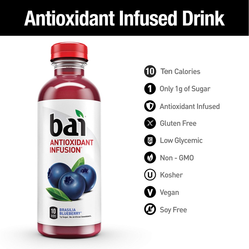 Bai Flavored Water, Brasilia Blueberry, Antioxidant Infused Drinks, 18 Fluid