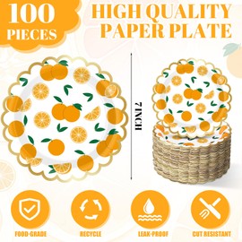 Funnymoom 100 Pcs Little Cutie Baby Shower Plates 7 Inches Fruit Orange Paper Plates Little Cutie Theme Party Decorations Decorative Disposable Dinner Plate for Summer Outdoor Picnics Birthday Wedding