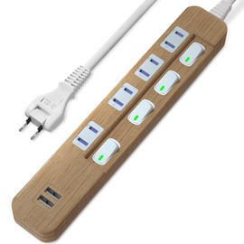 Saybour USB 3.4 A Power Strip w/ Lightning Guard, Energy-Saving, Individual Switches, 4 AC Outlets + 2 USB Ports