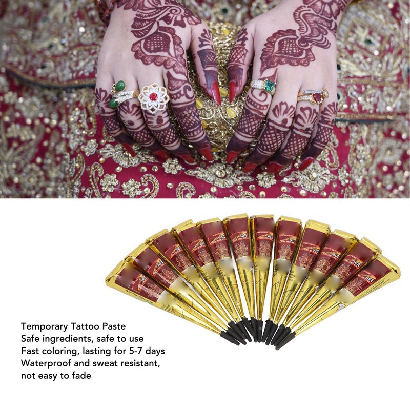 12pcs Temporary Tattoo Paste Cone Body Art Painting Drawing Paste