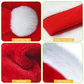 TCJJ Christmas Hats for Adult/Kids/Baby, Santa Hat Unisex Holiday Red Velvet Double Layer Xmas Hat for New Year Festive Party