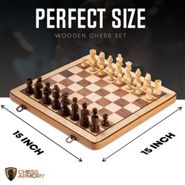Chess Armory Premium Chess Set - Wooden Board Game with a Portable Wood Case and Secure Storage for Pieces, Set for Kids and Adults (Beech Wood)