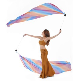 2Pcs Silk Veil + 2Pcs Poi Chain Ball Women Belly Dance Poi Streamer Throw Ball Stage Props (DARKBLUE Darkpurple Orange)