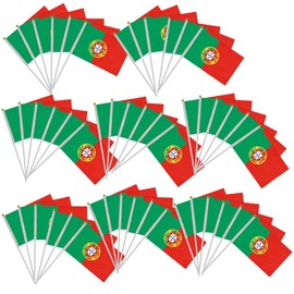 Pack of 50 Portugal Mini Flags Hand-Held Flags Small Portuguese Flags Parade Celebrations Indoor Outdoor Decoration 14 x 21 cm / 5.5 x 8.2 inches