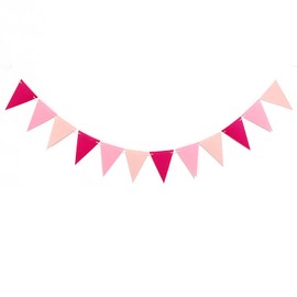 Pink triangular flag banner.Pink tied garlands.12 triangular flags per banner,felt banner for birthday party wedding decoration (2.5m)