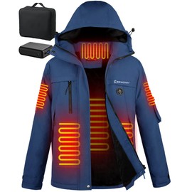 Brimekey Heated Jacket for Men with Fleece Lining 12000mAh Battery Pack Windproof Waterproof Mens Heated Coat Skiing Hunting (US, Alpha, Large, Regular, Regular, Dark Blue)