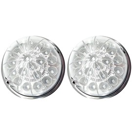 2PCS 17 LED Dual Revolution Amber Turn Signal & White Auxiliary Watermelon Lights, Clear Lens with Stainless Steel Bezel, Compatible with Freightliner, Ke-nw-or-th, Peterbilt & Heavy Trucks