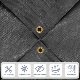 Cool Area Sun Shade Cloth with Grommets 3/4/6/8/10/12/16/20 FT Shade Panel Shade Tarp Screen Fabic for Outdoor Patio Pergola Cover Deck Garden, 4x6 FT, Dark Grey