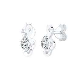 Elli Women's Stud Earrings Treble Clef Design Classic with Crystals Made of 925 Sterling Silver, Facet cut, Crystal