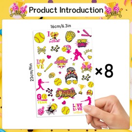 Gameza Softball Temporary Tattoos Stickers - 240+ Softball Party Favors Decorations Supplies Sports Themed Fake Tattoos for Girls Boys Softball Face Tattoos Stickers Bulk Gift for Party Kids