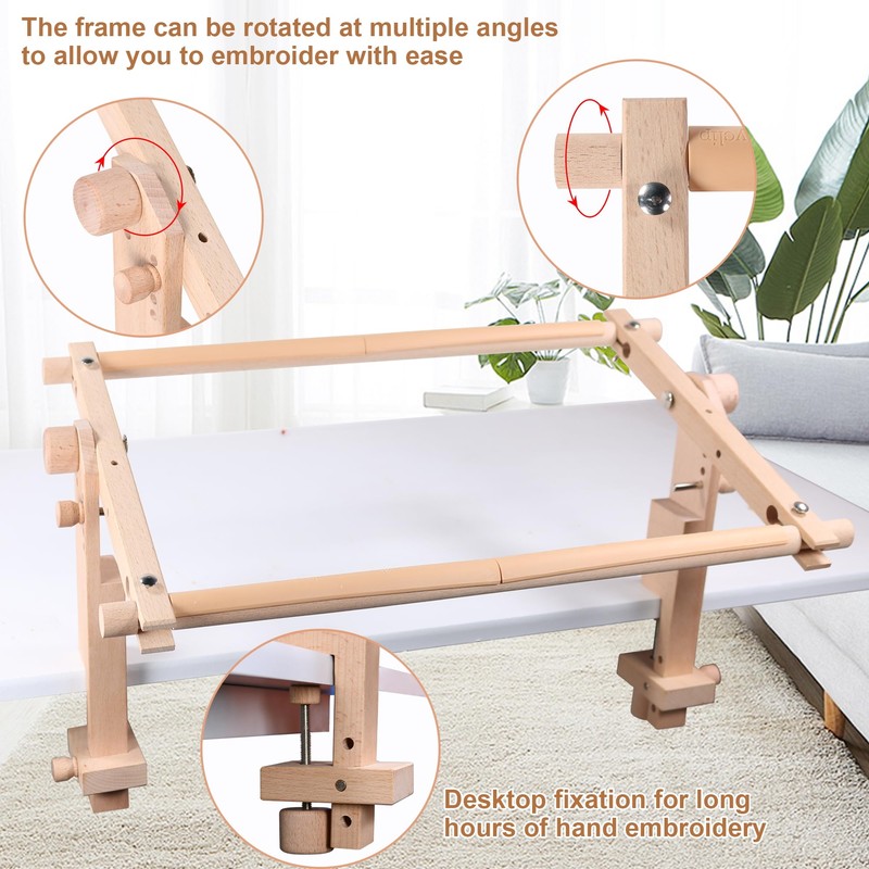 Simple Embroidery Frame and Embroidery Holder Combo Set，Beech Wood Fixable