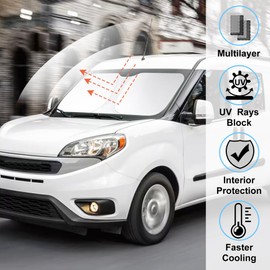 Windshield Sun ShadeCustom Fit 2014-2024 2025 2026 Dodge RAM ProMaster Accessories Full Size Cargo Van Chassis Cab Cutaway Front Window Sunshade Rays Reflector Keeps Car Cooler