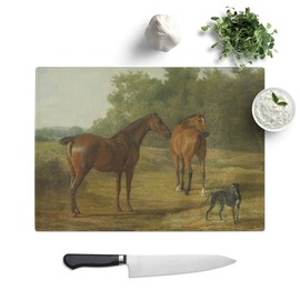 Kitchen Chopping Board Glass - Jacques-Laurent Agasse Horses and Hound - Textured Worktop Saver Cutting Board - Heat Resistant, Shatterproof and Hygenic - 28.5 x 20 cm