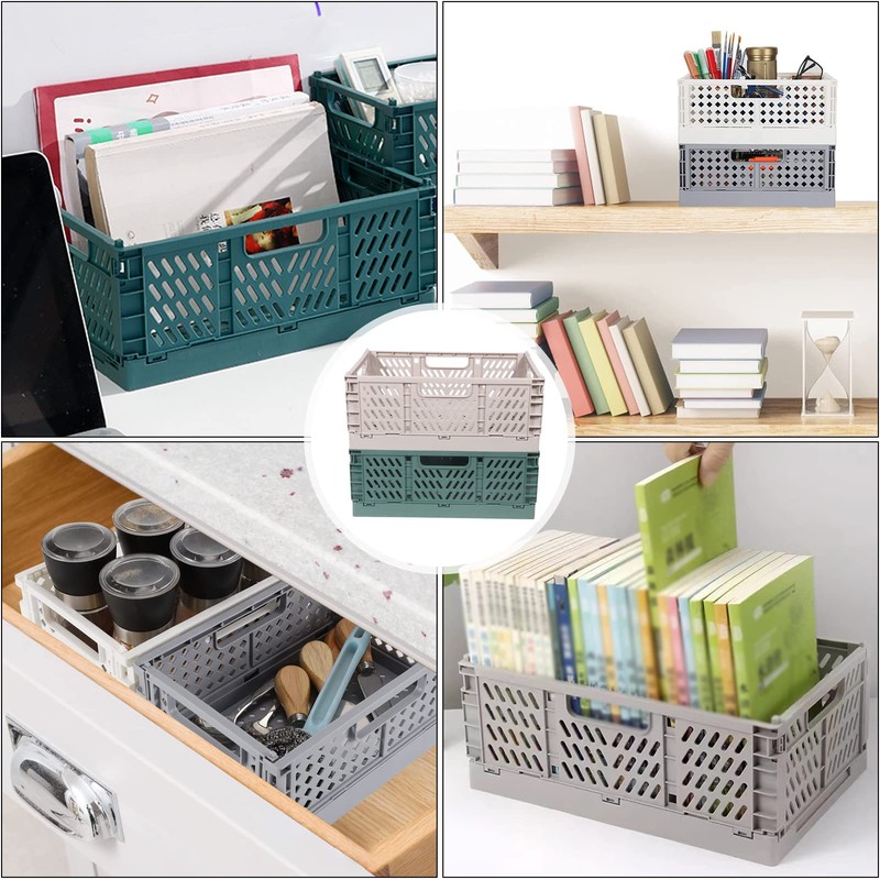 2 Pieces Folding Crate, Plastic Sturdy Folding Boxes, Foldable Storage