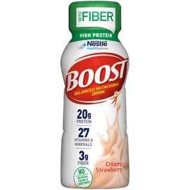 BOOST High Protein with Fiber Complete Nutritional Drink, Creamy Strawberry, 8 fl oz Bottle, 24 Pack