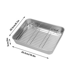 Roasting Pan with Rack, Rectangular Stainless Steel Nonstick Roaster for Roast Chicken, Roasts and Turkeys (26.5x20.5x5cm)