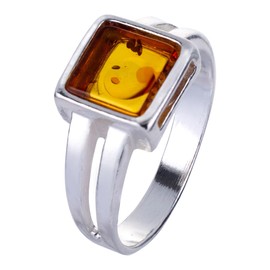 Sterling Silver and Baltic Honey Amber Flat Square Ring "Lottie", Sterling Silver