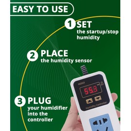 Humidifier Accessories Digital Humidity Controller for Grow Tent with Humidity Sensor, Easy-to-Use Humidifier Controller, Optimal Humidity Control for Mushroom, Greenhouse, and Reptile Environments!