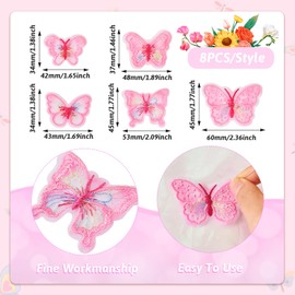 Cheriswelry 40 PCS Pink Butterfly Embroidery Patches Sew on Appliqué Embroidered Badge Fabric Repair Patch for Clothes Jeans Jackets Hats Shoes Backpacks