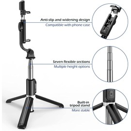 Jesir Trípode Bluetooth Selfie Stick con Luz De Relleno, Soporte De Trípode Ligero De Viaje Extensible para Selfie, Transmisión En Vivo, Videoconferencia, Compatible con Todos Los Teléfonos（Negro）