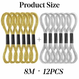 12pcs Skeins Glitter Embroidery Floss Metallic Embroidery Thread Sewing Cross Stitch Threads Gold and Silver Polyester Thread, Friendship Bracelets Thread for DIY Embroidery Thread,