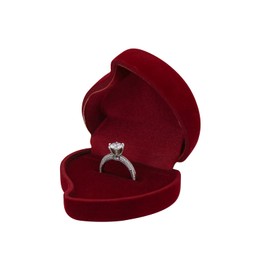 FuninCrea Velvet Ring Box, Single Ring Holder Jewellery Gift Organizer Boxes Heart-Shaped Wedding Jewelry Box Case Small Wedding Engagement Ring Box for Marriage Gift Proposal Ceremony (Red)