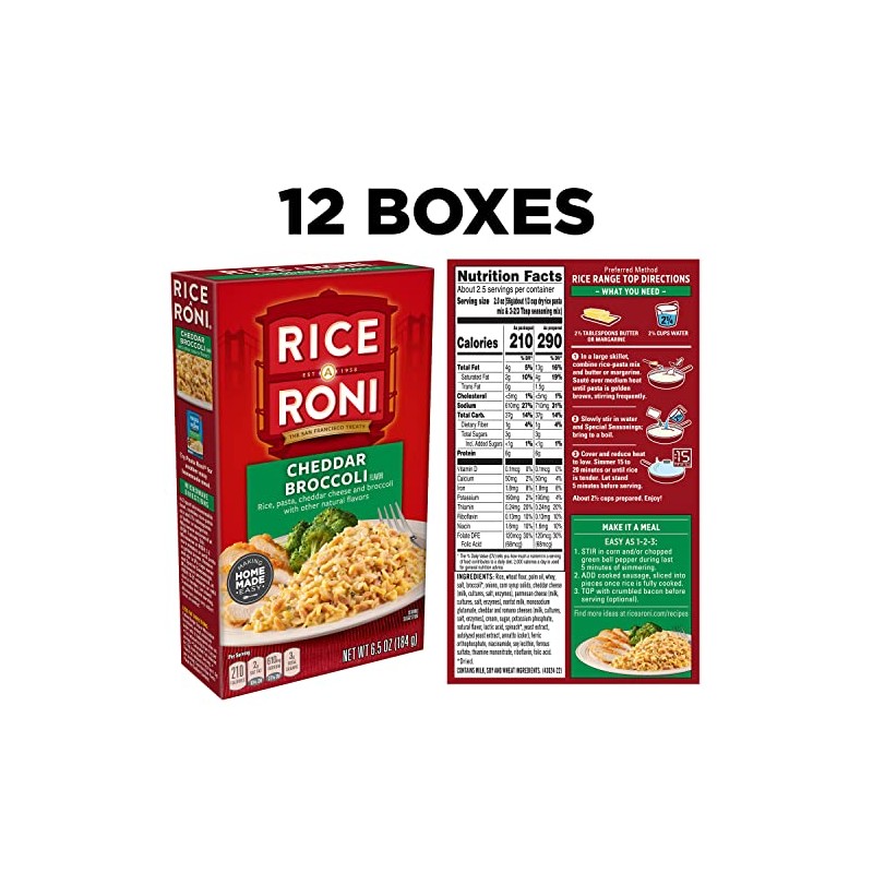 Rice-A-Roni Cheddar Broccoli, 6.5 oz Boxes (12 Pack)
